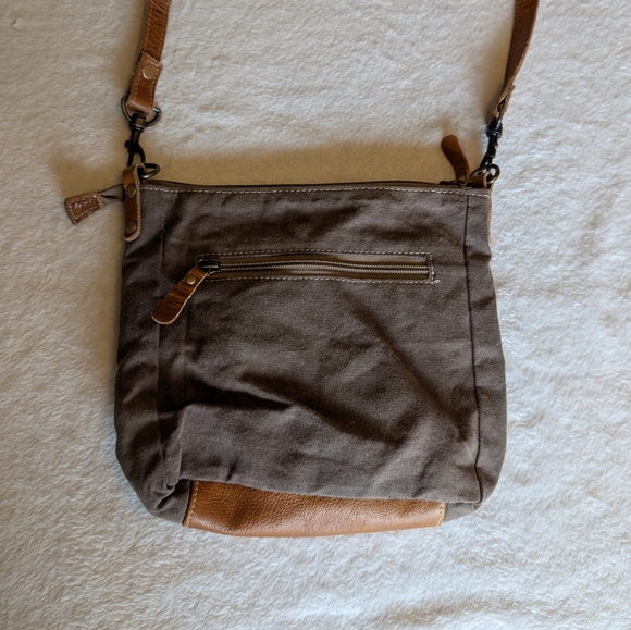 Myra Bag Upcycled Canvas & Leather Flower Crossbody Bag – Boho - Picture 6 of 7